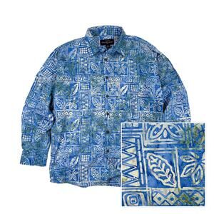 Pete Huntington Bali Batik Shirt Men XL Blue Hawaiian Resort Cotton